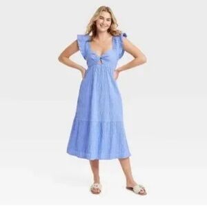 Women's Flutter Short Sleeve Midi A-Line Dress - Universal Thread Blue Size XL